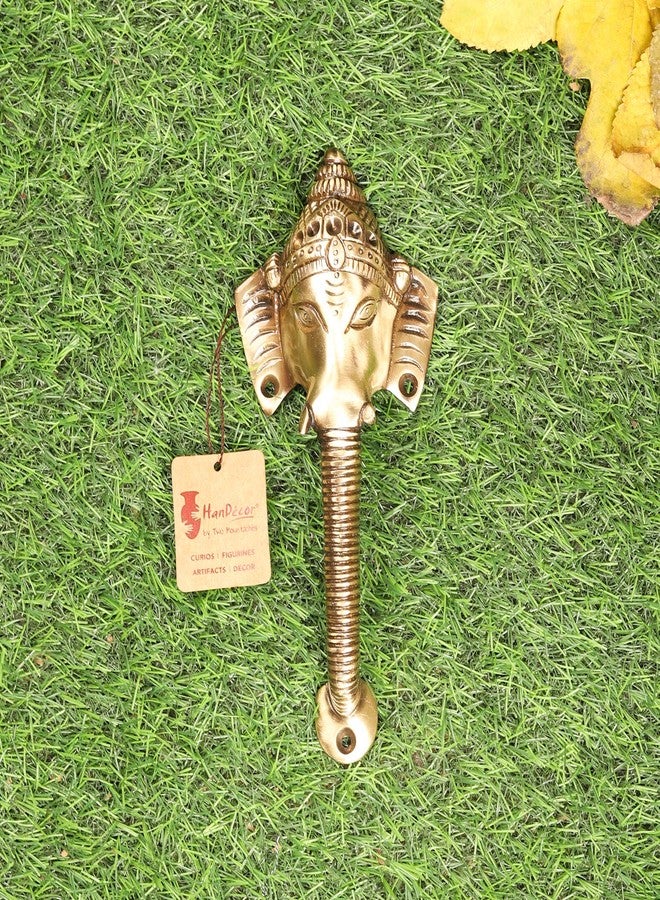 Two Moustaches 8 Inches Brass Antique Brown Crown Ganesha Door Handle, Brass Door Handles, Door Pulls, Handles for Home & Office, Door Handles for Pooja Room, Antique Brown, Standard, Pack of 1 - Image 5